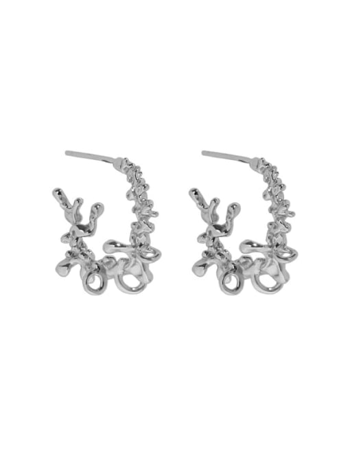 White gold [with pure Tremella plug] 925 Sterling Silver Hollow Flower Minimalist Stud Earring